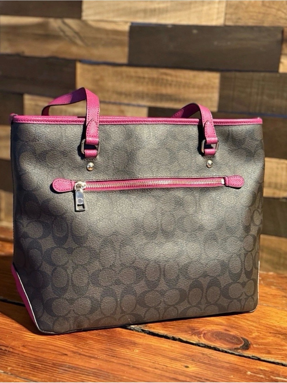 Authentic Coach Classic City Tote Monogram Brown Black & Dark Magenta Pink - Picture 2 of 12